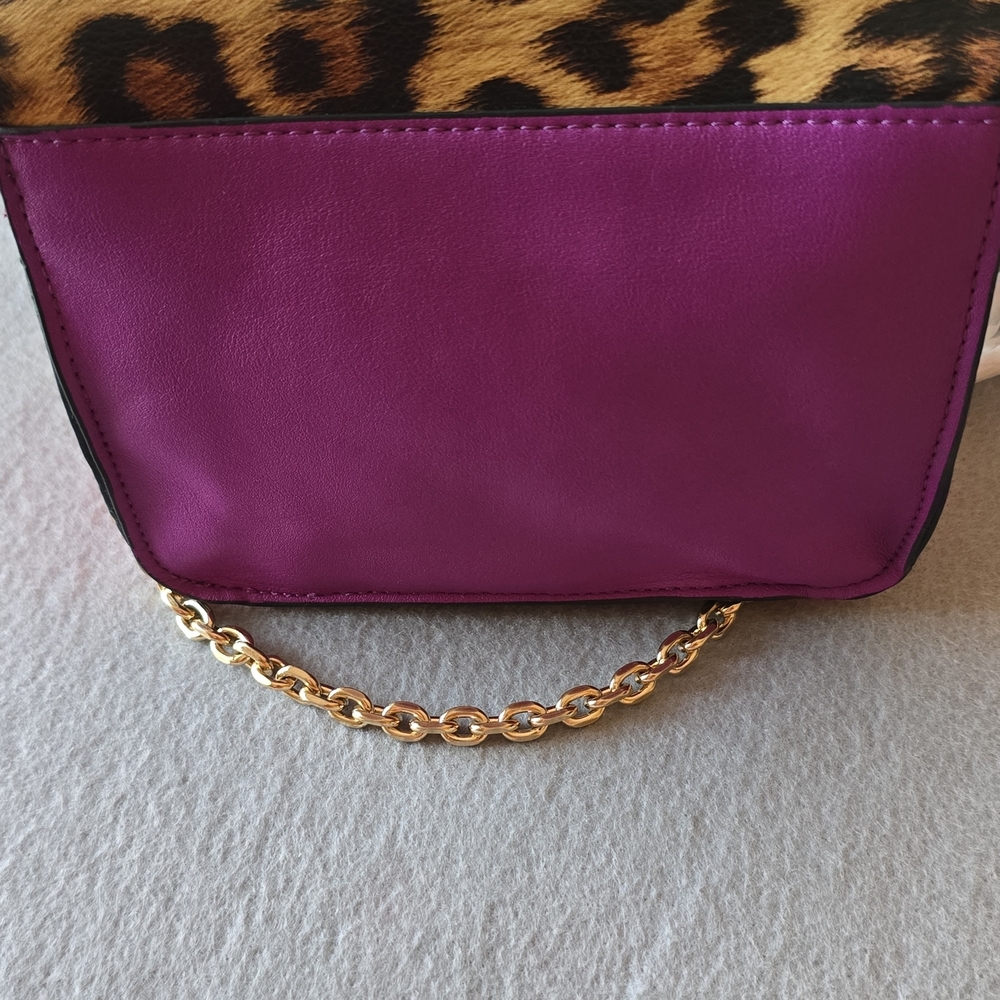 Betsey Johnson Purple, Red & Leopard Crossbody with Gold Chain - Picture 4 of 8
